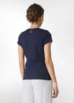 Discount T-Shirt Scollo A V In Jersey Fiammato Blu Donna Top & T-Shirts