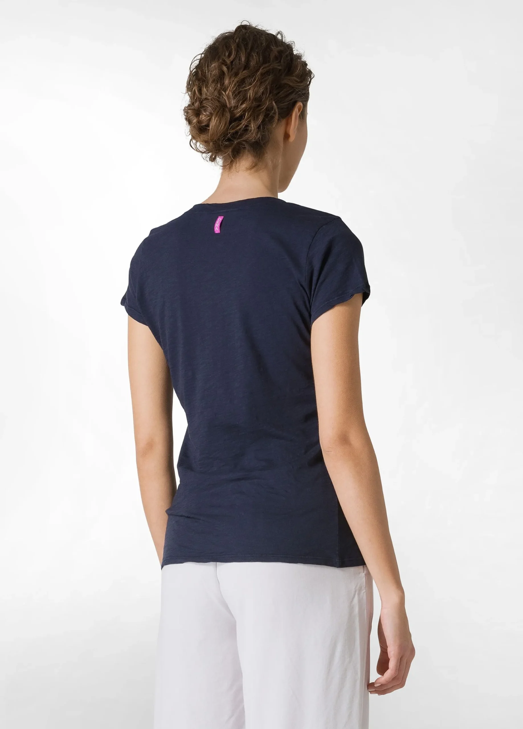 Discount T-Shirt Scollo A V In Jersey Fiammato Blu Donna Top & T-Shirts
