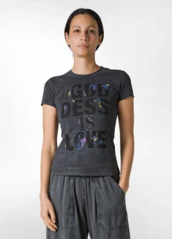 Sale T-Shirt Stretch Marmorizzata Con Grafica Nero Donna Top & T-Shirts