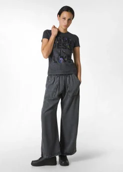 Sale T-Shirt Stretch Marmorizzata Con Grafica Nero Donna Top & T-Shirts