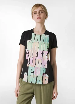 Sale T-Shirt Svasata Con Scritte Nero Donna Top & T-Shirts