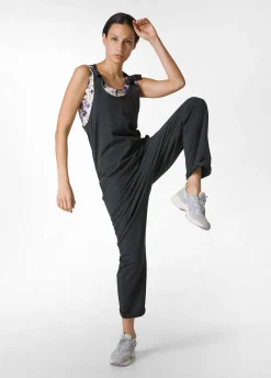 Shop Tuta Intera Effetto Vintage Nero Donna Vestiti, Gonne E Tute