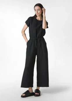 Best Sale Tuta Intera In Lino Nero Donna Vestiti, Gonne E Tute