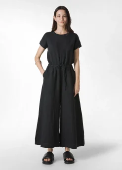 Best Sale Tuta Intera In Lino Nero Donna Vestiti, Gonne E Tute