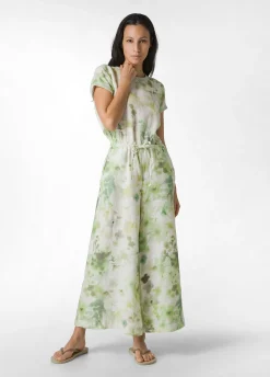 Cheap Tuta Intera In Lino Stampata Verde Donna Vestiti, Gonne E Tute