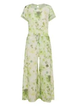 Cheap Tuta Intera In Lino Stampata Verde Donna Vestiti, Gonne E Tute