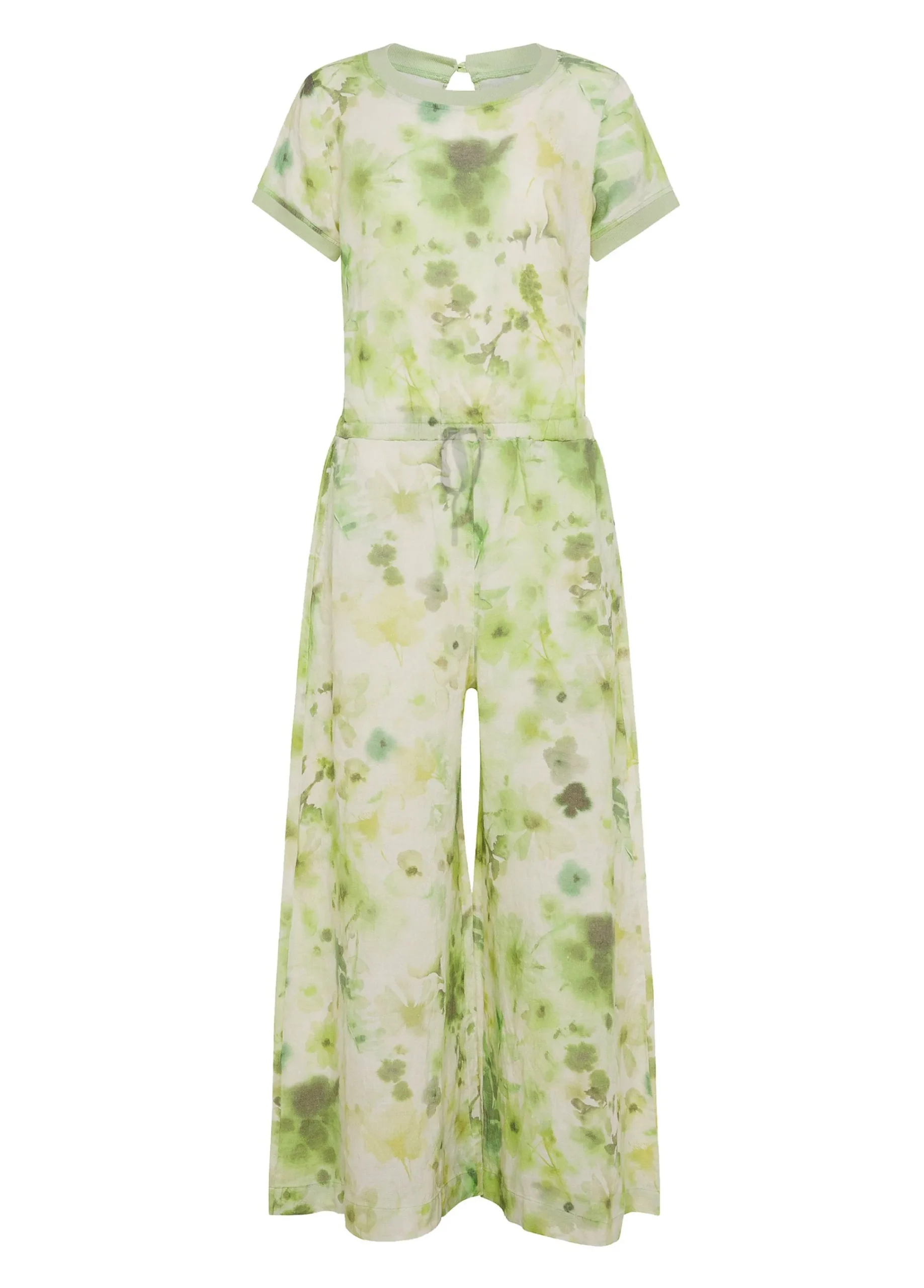 Cheap Tuta Intera In Lino Stampata Verde Donna Vestiti, Gonne E Tute